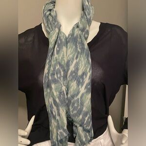 Loft blue, green and white Ikat patterned scarf